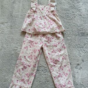 Zara Pink Floral Eyelet Girls Pajama Set